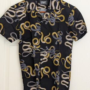 Straight to Hell Vintage Snake Print Camp Collar Shirt -- Men's S